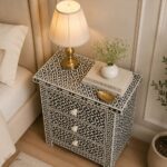 Modern Black or White Color Bone Inlay Bedside Table - Image 3
