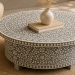 Modern Round Grey Bone Inly Coffee Table - Image 3