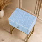 Modern Blue or White Color Bone Inlay Bedside Table - Image 3