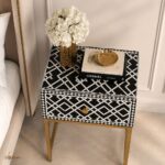 Modern Black or White Color Bone Inlay Bedside Table with Golden Legs - Image 3
