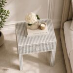 Modern Grey or White Color Bone Inlay Bedside Table - Image 3
