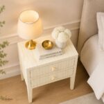Modern Cream or White Color Bone Inlay Bedside Table - Image 3