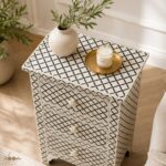 Modern Brown or Grey Color Bone Inlay Bedside Table - Image 3