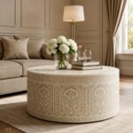 Modern Round Brown Line Bone Inly Coffee Table - Image 3