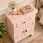 Modern Pink or White Color Bone Inlay Bedside Table - Image 3