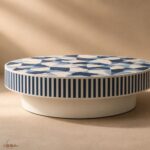 Modern Round Blue Bone Inly Coffee Table - Image 2