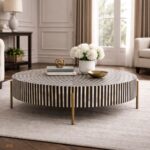 Modern Round Black or White Bone Inly Coffee Table - Image 5