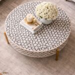 Modern Round white or Black Bone Inly Coffee Table with Golden Legs - Image 4