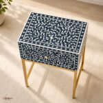 Modern Blue or White Color Bone Inlay Bedside Table - Image 3
