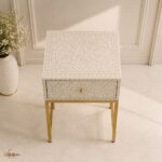 Modern Grey or White Color Bone Inlay Bedside Table - Image 3
