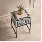 Modern Black an White Color Bone Inlay Bedside Table - Image 3