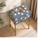 Modern Blue or White Color Floral Bone Inlay Bedside Table - Image 3