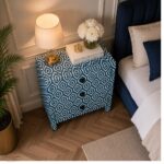 Modern Blue Color Bone Inlay Bedside Table - Image 3