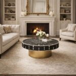 Modern Round Black or Golden Mix Bone Inly Coffee Table - Image 3