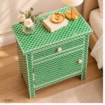 Modern Green Color Bone Inlay Bedside Table - Image 3