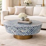 Round Bone Inly Blue Coffee Table - Image 3