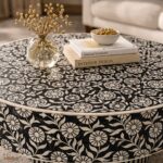 Modern Round Black or White Mix Bone Inly Coffee Table - Image 3