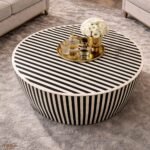 Modern Round Black or White Mix Bone Inly Coffee Table - Image 4