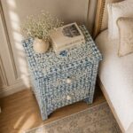 Blue and White Bone Inlay Bedside Table - Image 3