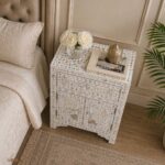 White or Grey Bone Inlay Bedside Table - Image 3