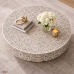 Modern Round Brown Bone Inly Coffee Table - Image 4
