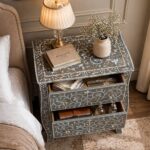 Modern Grey Bone Inlay Bedside Table - Image 3