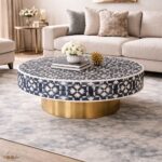 Modern Round Black or White Mix Floral Bone Inly Coffee Table - Image 3