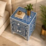 Blue or White Floral Bone Inlay Bedside Table - Image 3