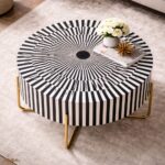 Round Black or White Mix Bone Inly Coffee Table with Golden Legs - Image 3