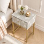 Grey Floral Bone Inlay Bedside Table - Image 3