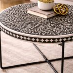 Round Black or White Mix Bone Inly Coffee Table with Black Legs - Image 2