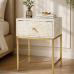 White Modern Bone Inlay Bedside Table - Image 2