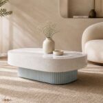 Modern White with Blue Legs Bone Inly Coffee Table - Image 3