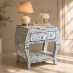 Blue Modern Bone Inlay Bedside Table - Image 2