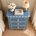 Blue Modern Floral Bone Inlay Bedside Table - Image 3