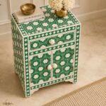 Green or White Modern Floral Bone Inlay Bedside Table - Image 3