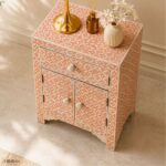 Orange Modern Bone Inlay Bedside Table - Image 3