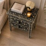 Modern Floral Bone Inlay Bedside Table - Image 3