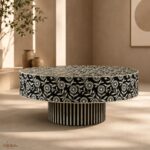 Modern Round Bone Inly Floral Coffee Table - Image 4