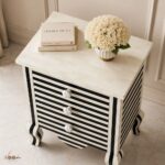 Modern Black White Stripe Bone Inlay Bedside Handmade 3 Drawer Bedroom Furniture - Image 3