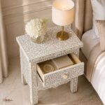 Modern Grey or White Floral Bone Inlay Bedside Table - Image 4