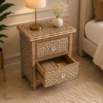 Modern Brown Bone Inlay Bedside Table - Image 4