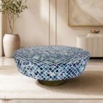 Modern Round Blue Bone Inly Coffee Table - Image 2