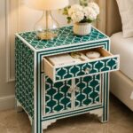 Modern Green or White Bone Inlay Bedside Table - Image 5