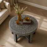 Modern Round Black Bone Inly Coffee Table - Image 4