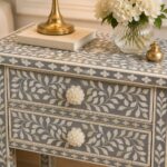 Modern Grey or White Bone Inlay Bedside Table - Image 4