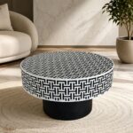 Modern Round Black or White Bone Inly Coffee Table - Image 3