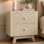 Modern Cream Color Bone Inlay Bedside Table - Image 2