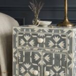 Modern Grey Bone Inlay Bedside Table - Image 3