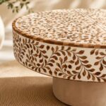 Modern Round Brown Bone Inly Coffee Table - Image 4